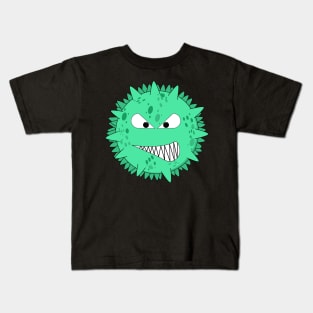 Angry turquoise virus with fierce eyes Kids T-Shirt